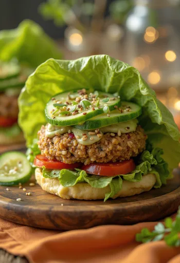 Ωμό vegan burger με φρέσκα λαχανικά