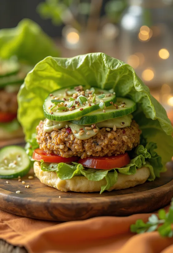 Ωμό vegan burger με φρέσκα λαχανικά