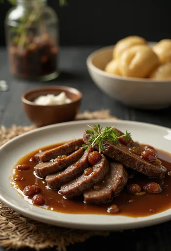 Sauerbraten γερμανικό μαριναρισμένο μοσχάρι σερβιρισμένο