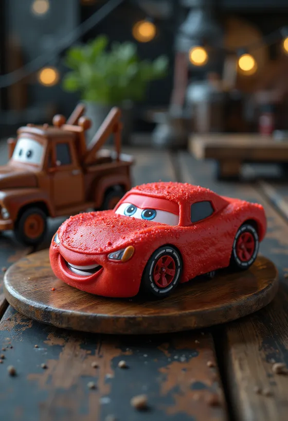 Τούρτα Cars με κόκκινη ζαχαρόπαστα και διακοσμητικά αυτοκινήτου