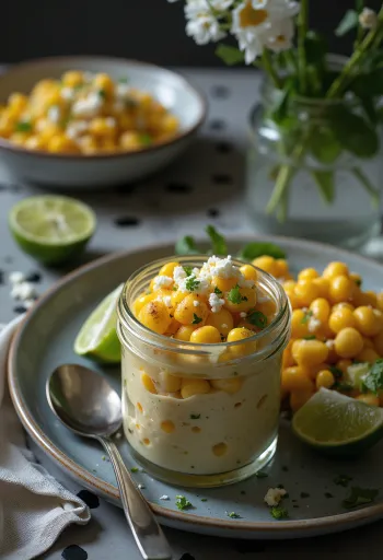 Esquites σε μπολ με κόλιανδρο και τρίμμα τυριού