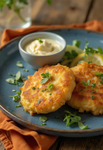 Ψαροκεφτέδες (Fiskefrikadeller), σερβιρισμένοι με λεμόνι και μαϊντανό