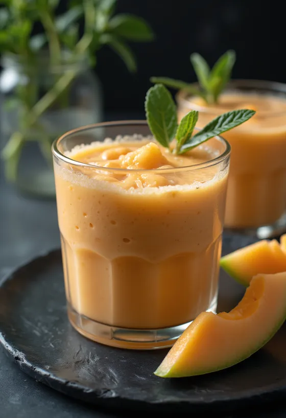 Smoothie πεπόνι σερβιρισμένο σε ποτήρι