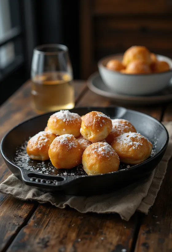 Æbleskiver δανέζικοι σφαιρικοί λουκουμάδες πασπαλισμένοι με άχνη ζάχαρη