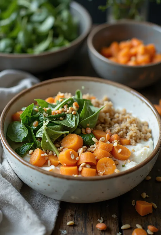 Μπολ του Βούδα με πικάντικη κρέμα σελινόριζας σερβιρισμένο