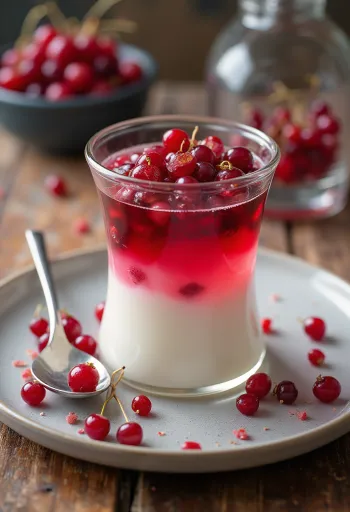 Panna cotta με ζελέ ξινών φρούτων σερβιρισμένη