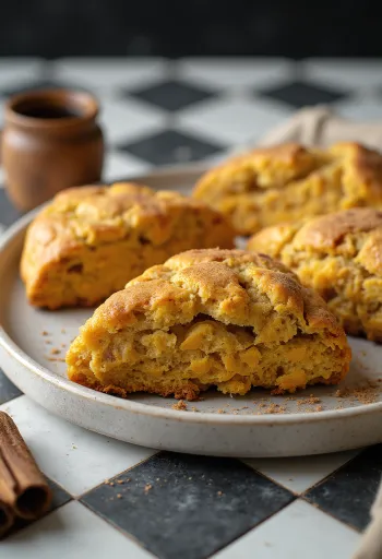 Vegan scone με κολοκύθα και κανέλα σερβιρισμένο