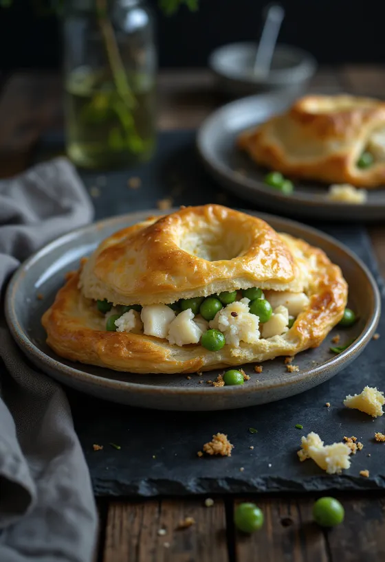 Cornish pasty με γέμιση ψαριού, φρεσκοψημένο, με τραγανή ζύμη