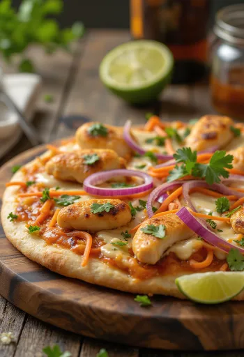 Thai chicken pizza με σάλτσα φιστικιού και κόλιανδρο