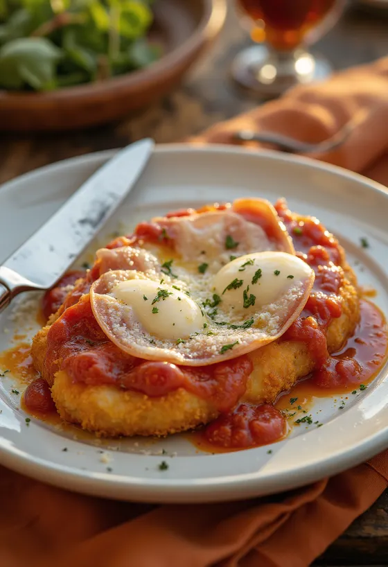 Milanesa napolitana με παρμεζάνα, παναρισμένες χοιρινές μπριζόλες