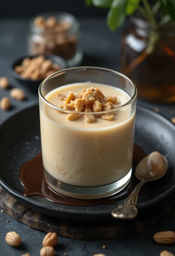 Panna cotta με φυστικοβούτυρο σερβιρισμένη