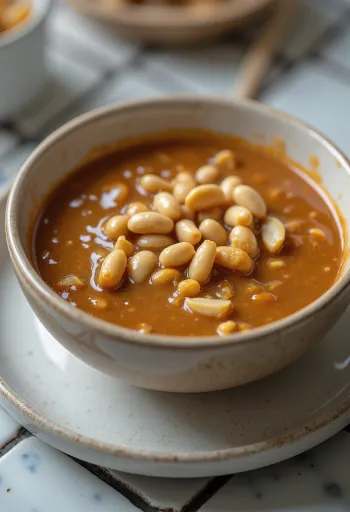 Σάλτσα φιστικιού Satay σερβιρισμένη με ψητά σουβλάκια