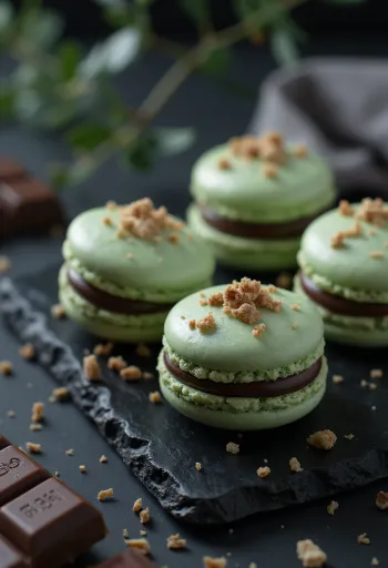 Macaron μέντας-σοκολάτας σερβιρισμένα