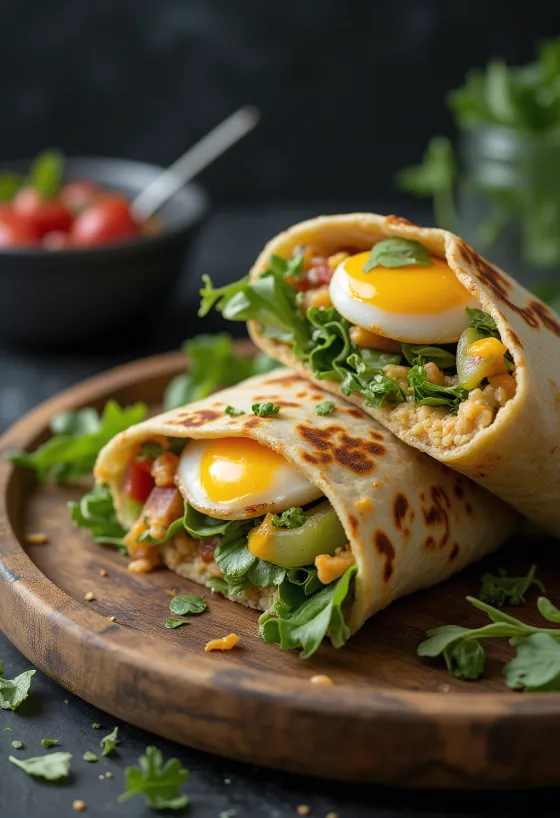 Ρολάκια (Wrap) με ψητή μελιτζάνα, φρέσκα λαχανικά και χούμους
