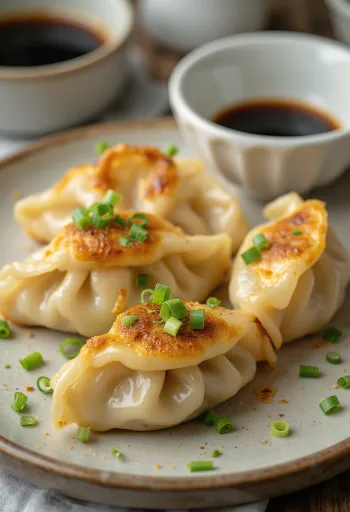 Miso Tofu Gyoza σερβιρισμένα με ντιπ σάλτσας σόγιας