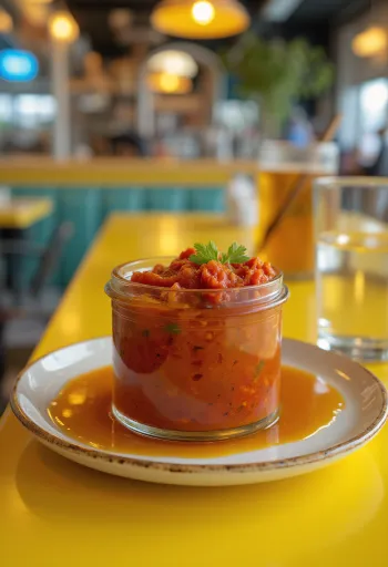 Σάλτσα Harissa σερβιρισμένη με ψητά λαχανικά