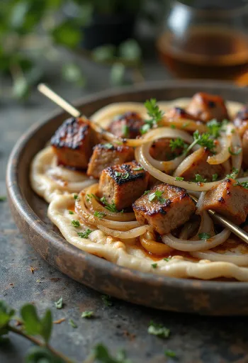 Σουβλάκια σασλίκ σερβιρισμένα με ψητά λαχανικά