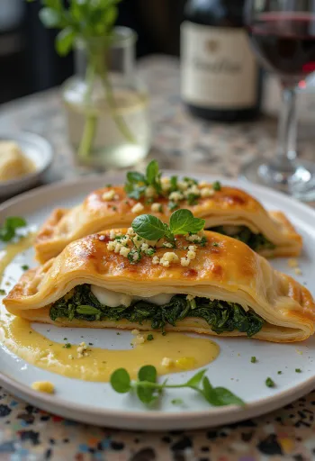 Σπανακόπιτα με σκόρδο, γέμιση σπανακιού και φέτας, σε τραγανό φύλλο κρούστας