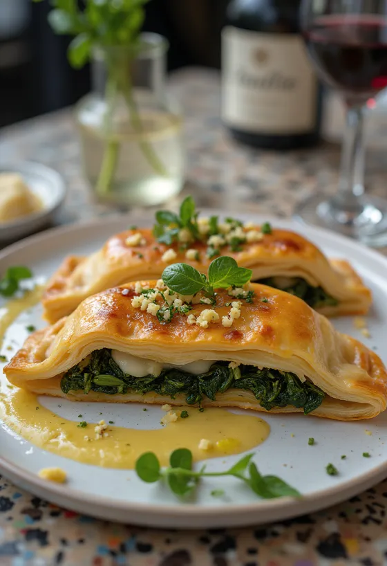 Σπανακόπιτα με σκόρδο, γέμιση σπανακιού και φέτας, σε τραγανό φύλλο κρούστας