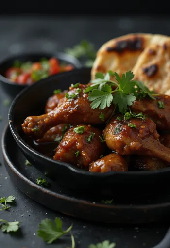 Κοτόπουλο Adobo σερβιρισμένο με ψωμί νάαν, σε λαχταριστή πικάντικη σάλτσα