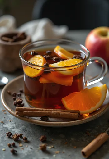 Τσάι μήλου και πορτοκαλιού σερβιρισμένο σε ποτήρι