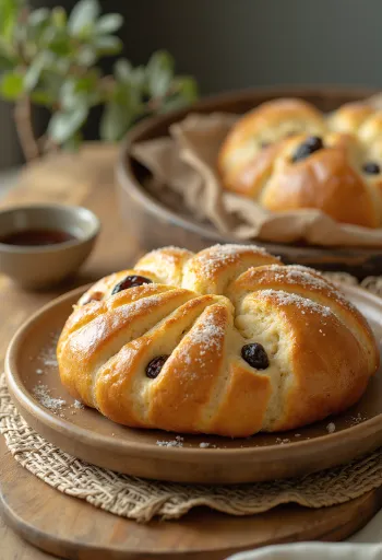Bannock Σέλκιρκ, φρεσκοκομμένο και διακοσμημένο με σταφίδες