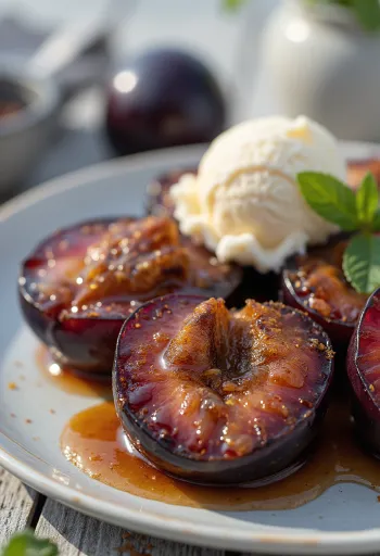 Ψητά καραμελωμένα δαμάσκηνα BBQ σερβιρισμένα