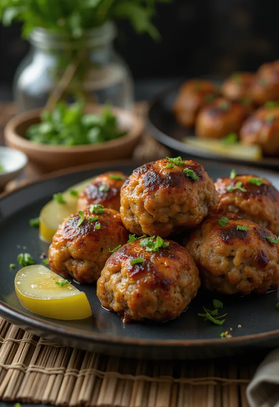 Frikadeller σερβιρισμένα με βραστές πατάτες και λαχανοσαλάτα