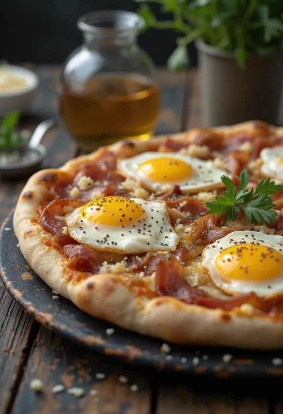 Πίτσα Carbonara με γκουαντσιάλε και τυρί πεκορίνο