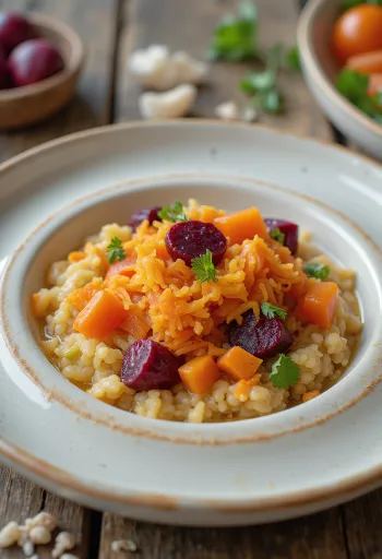Açorda με λαχανικά, σε μπολ γαρνιρισμένη με μαϊντανό
