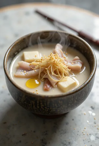 Kasu jiru με χοιρινό σερβιρισμένο με φρέσκο κρεμμυδάκι