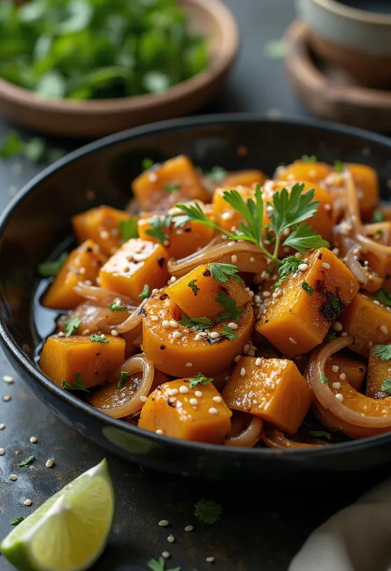 Wok με κολοκύθα, λάιμ και τόφου