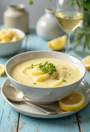 Βελουτέ σούπα πατάτας με εστραγκόν σερβιρισμένη