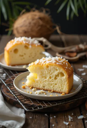 Παντεσπάνι καρύδας σερβιρισμένο