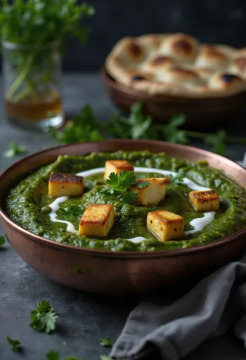 Palak paneer με κρεμμύδι, φρέσκο σπανάκι, paneer και κόλιανδρο