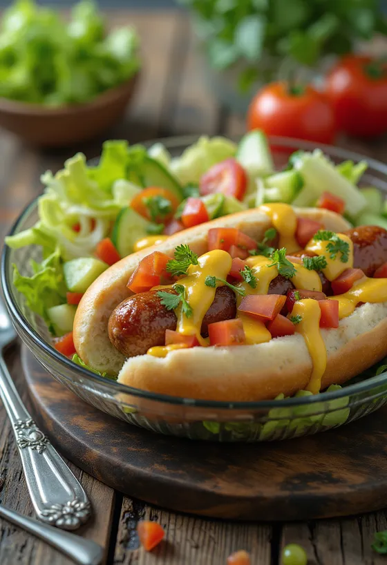 Σαλάτα hot dog σερβιρισμένη