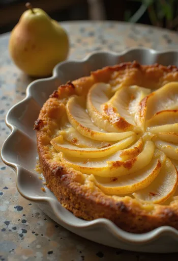 Κέικ αχλαδιού σερβιρισμένο