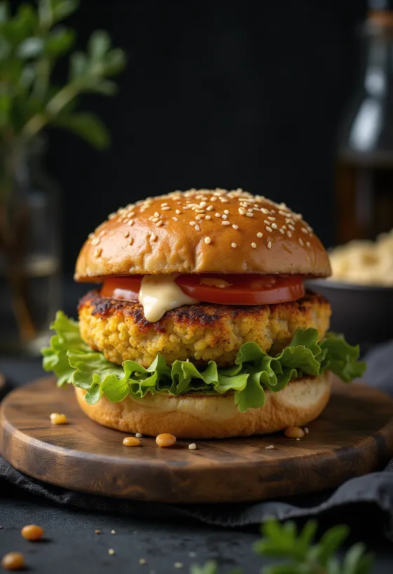 Vegan μπέργκερ κουνουπιδιού σερβιρισμένο