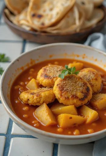 Dhokar dalna με γκαράμ μασάλα, μπάλες chana dal και πικάντικο λάδι