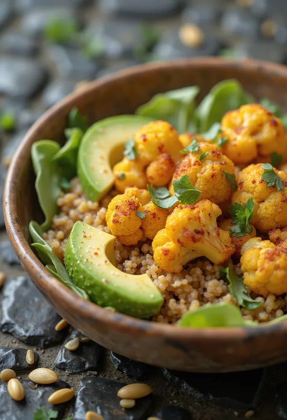 Πικάντικο Buddha Bowl με κουνουπίδι σερβιρισμένο
