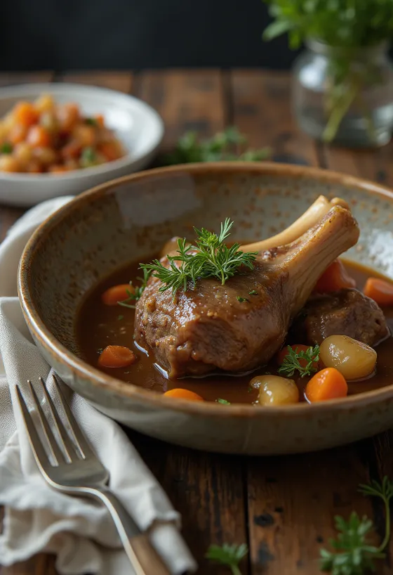 Osso buco με φύλλα δάφνης, ζουμερές φέτες μοσχαριού σε σάλτσα λαχανικών
