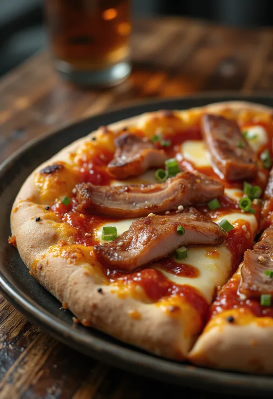 Κινέζικη πίτσα με χοιρινό Char Siu σερβιρισμένη