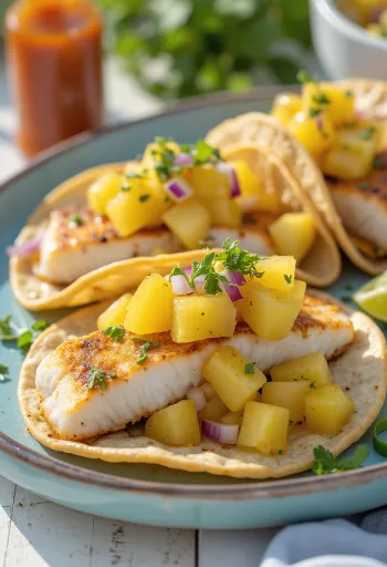 Tacos ψαριού με κομματάκια ανανά