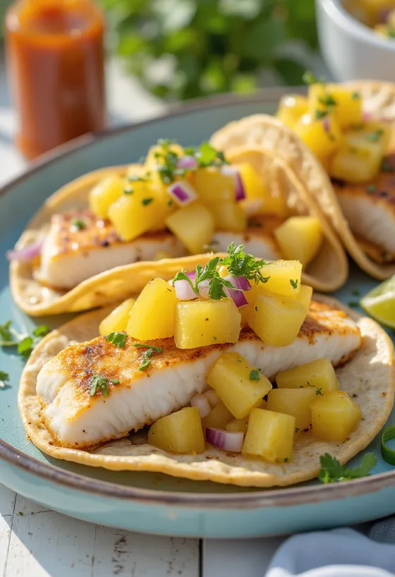 Tacos ψαριού με κομματάκια ανανά