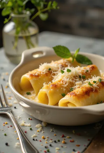 Κανελόνια με πατάτα και παρμεζάνα ψημένα με χρυσαφένια κρούστα