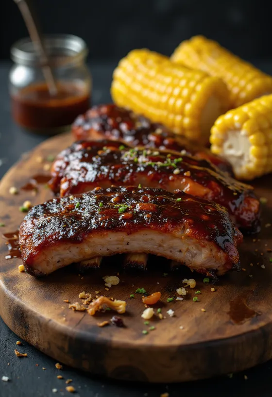 Παϊδάκια BBQ με καλαμπόκι σερβιρισμένα
