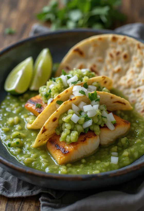 Τάκος ψαριού με σάλτσα salsa verde