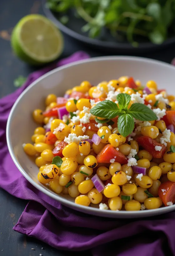 Σαλάτα με ψητό καλαμπόκι BBQ σερβιρισμένη