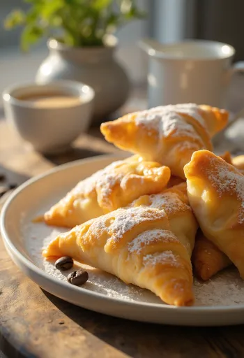 Σαμόσα με καφέ και κρέμα σερβιρισμένα