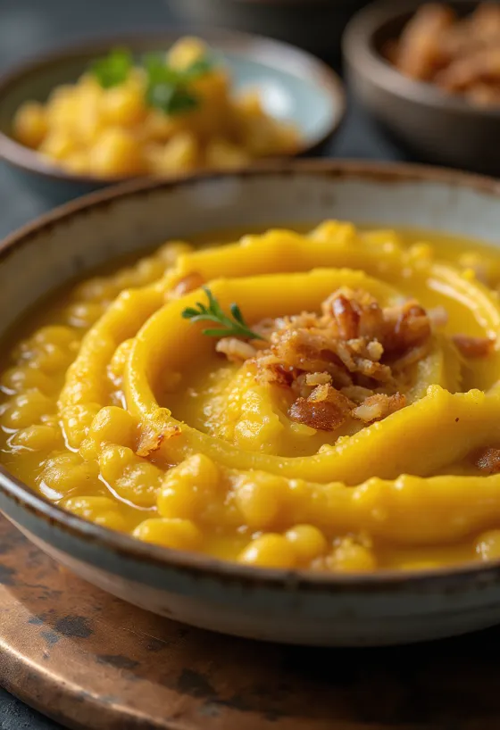 Φάβα σούπα με φρέσκο μαϊντανό και τραγανό γαρνίρισμα